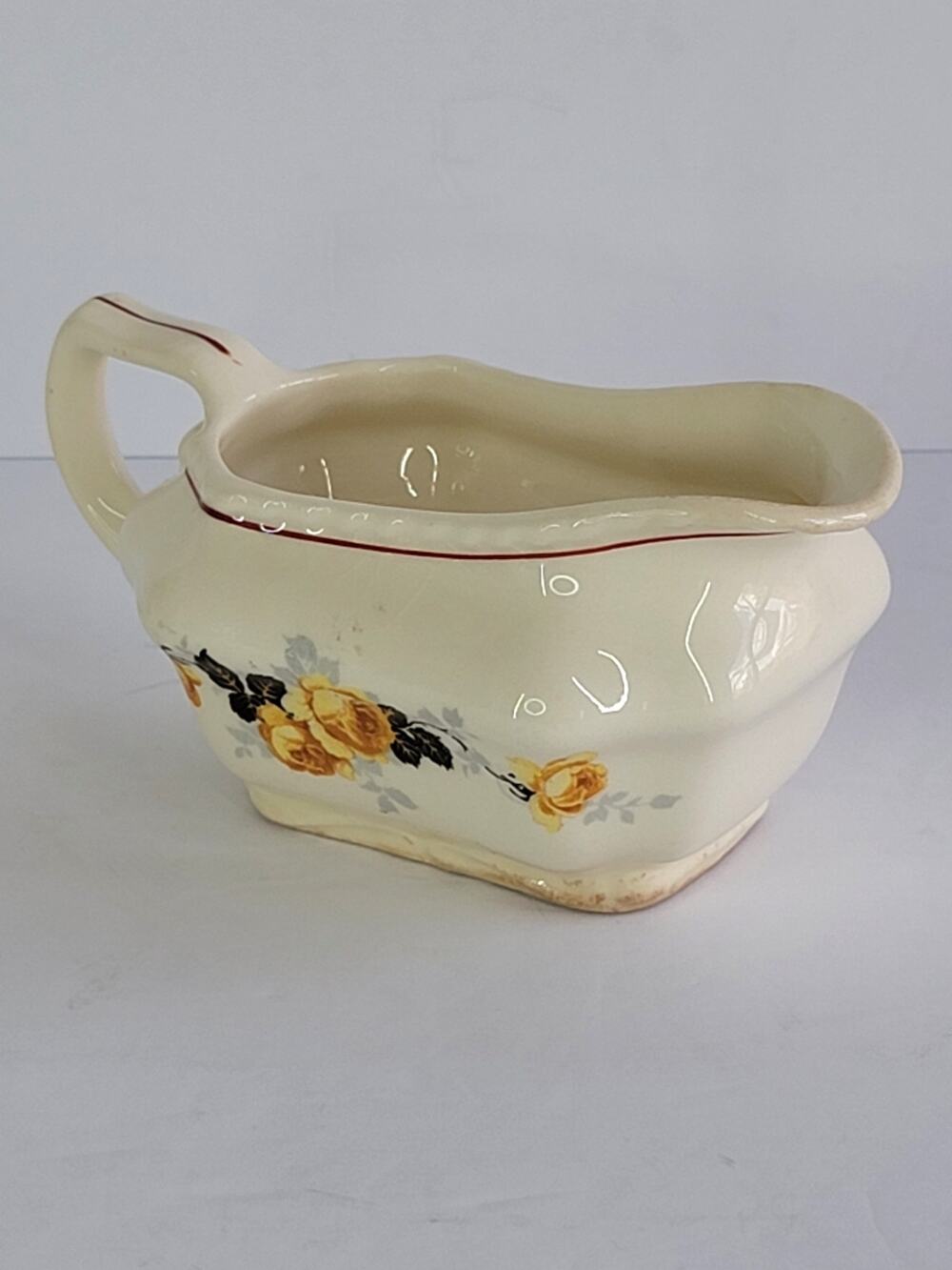 Vintage STEUBENVILLE Ivory Floral Creamer #185 Yellow Roses & Black Leaves